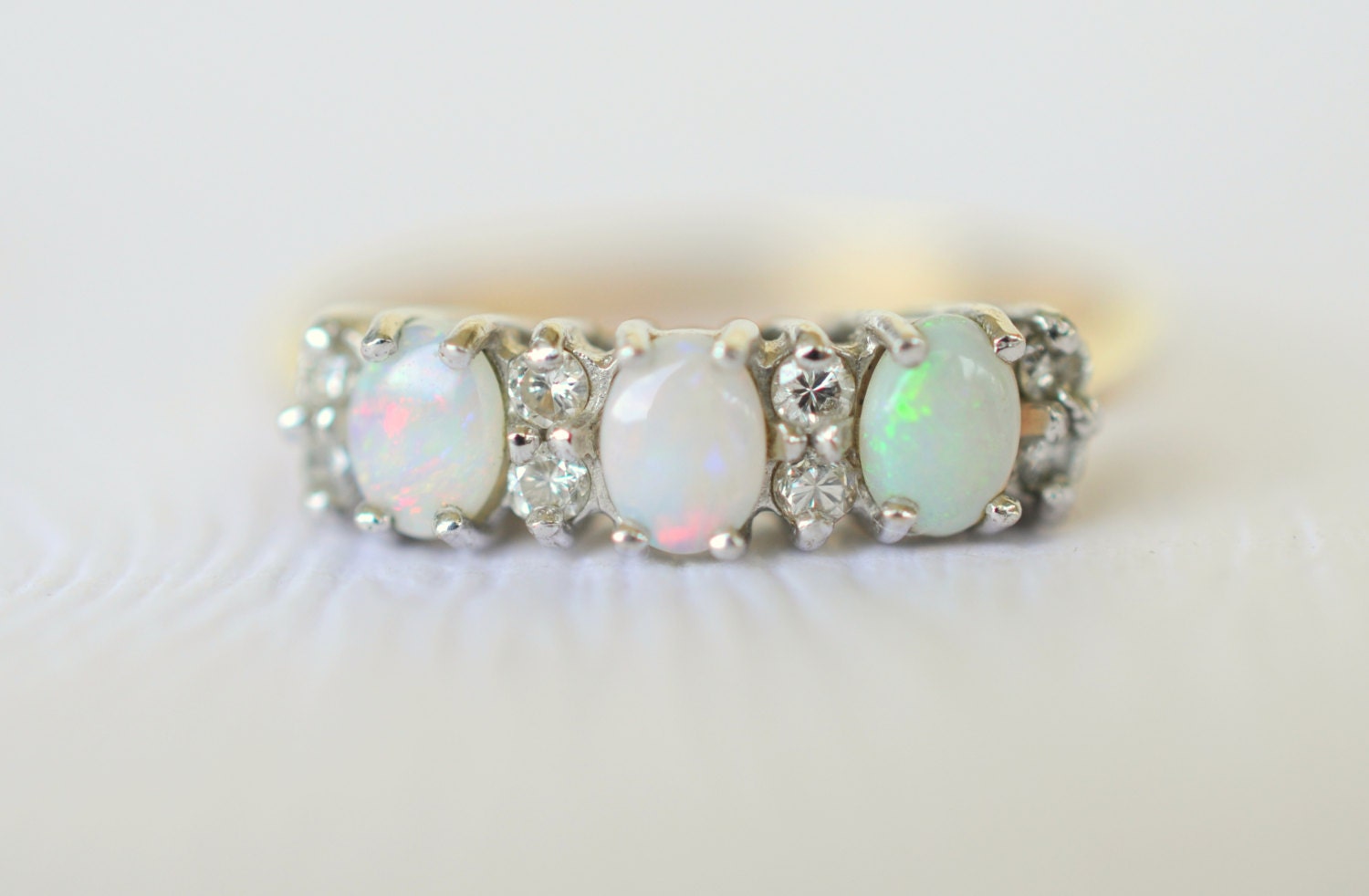 1980s vintage / opal and white sapphire 9k gold ring // MARRY ME