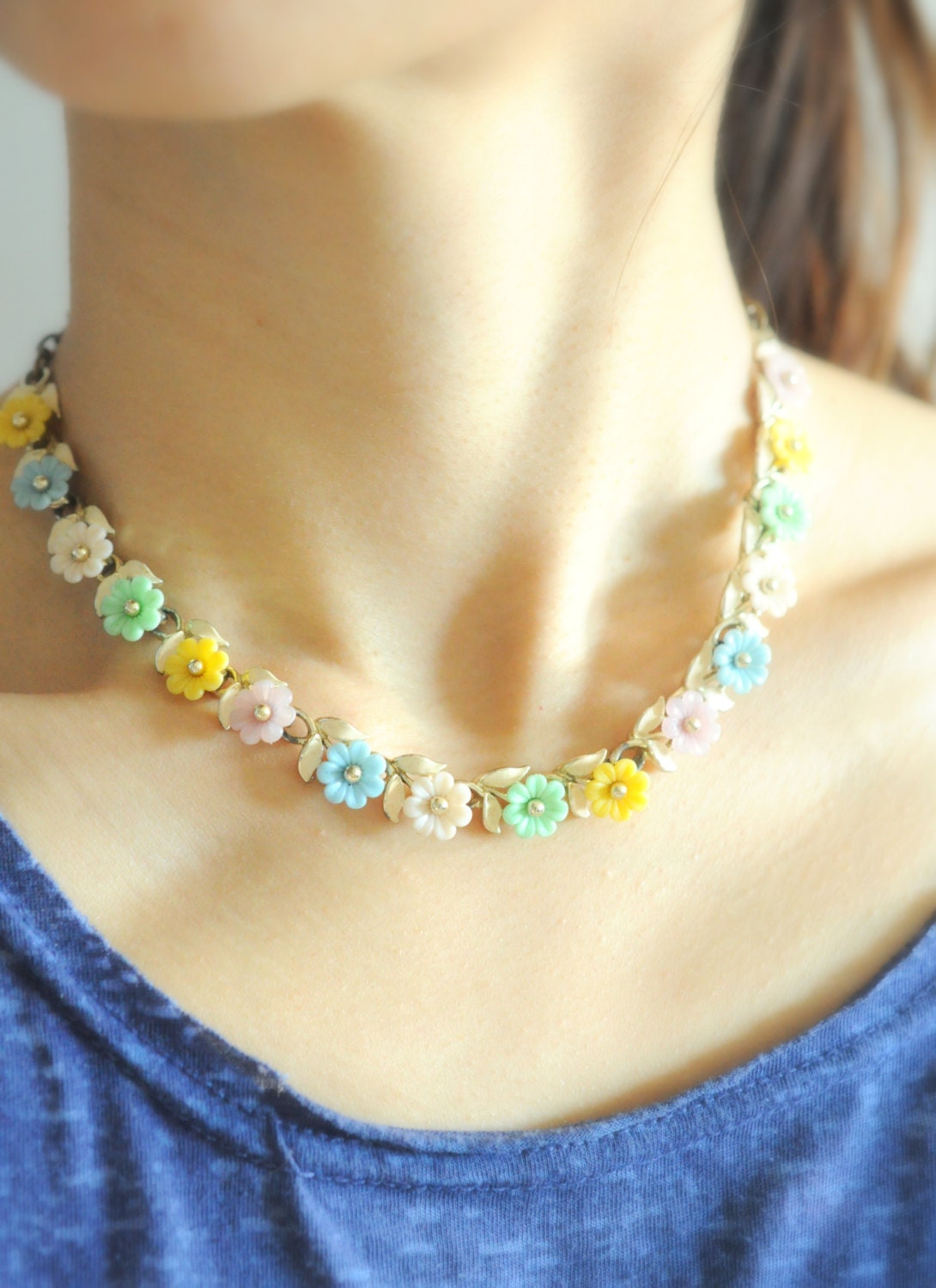 1960's vintage PAKULA necklace / pastel // SPRING FLOWERS