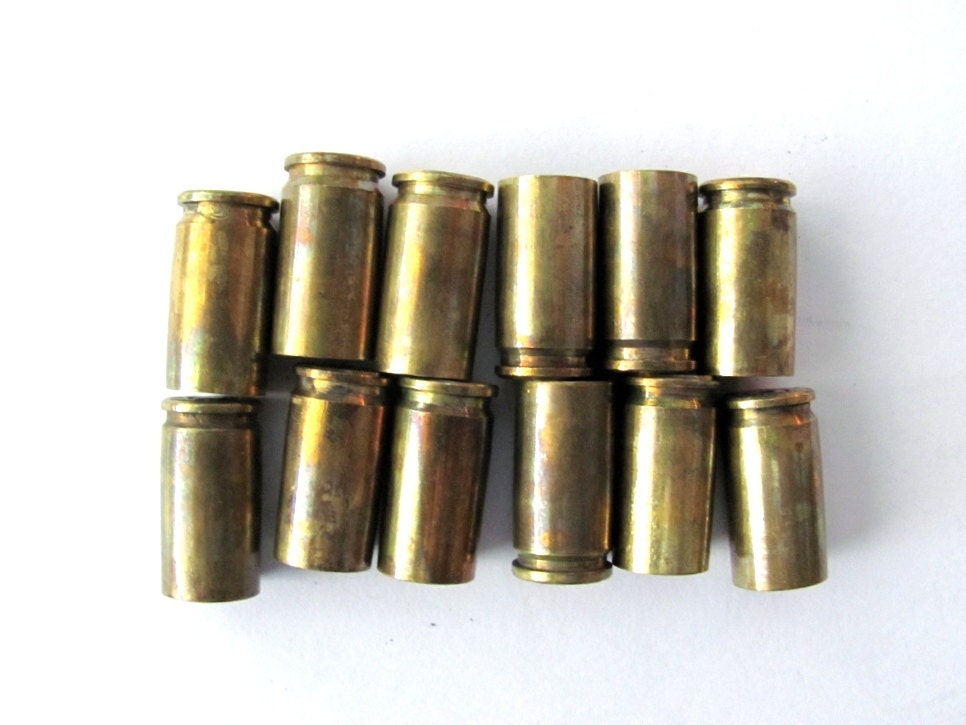 Empty Bullet Casings Repurposed Steampunk Jewelry Supplies Recycled Brass Bullets Luger 9 mm - Lot of 12 at Hendyfinds