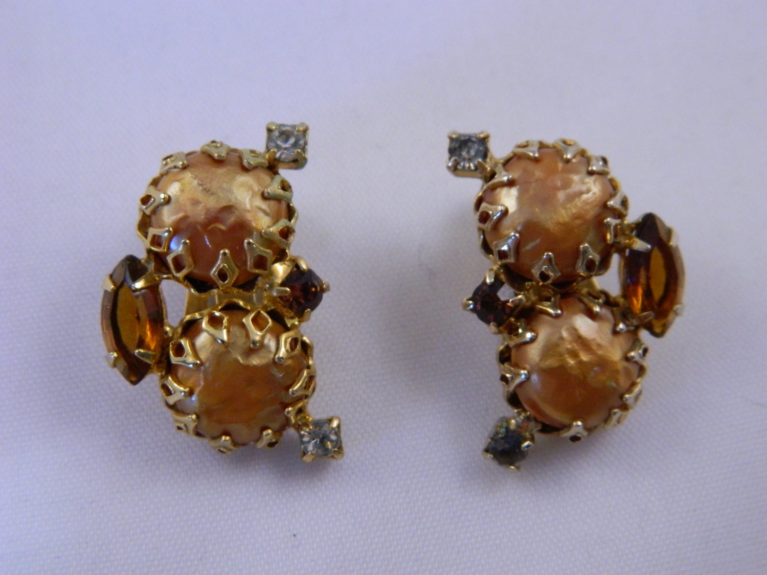 1960's Juliana Amber Clip Earrings