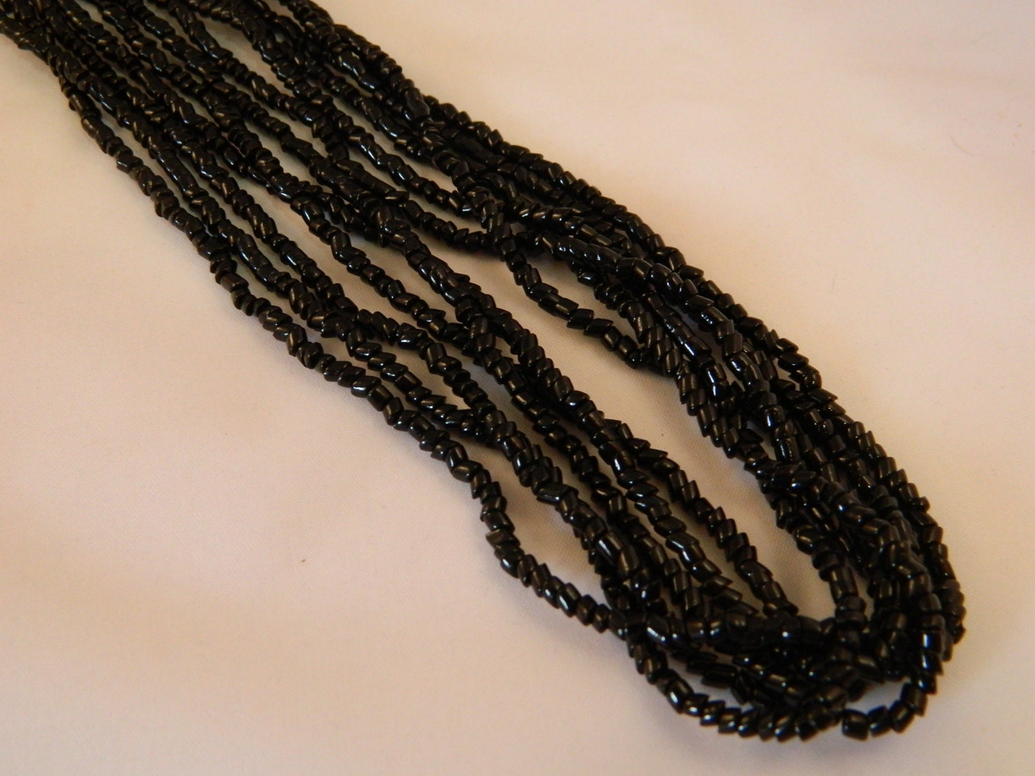 Black Glass Bead Multi Strand Vintage Necklace