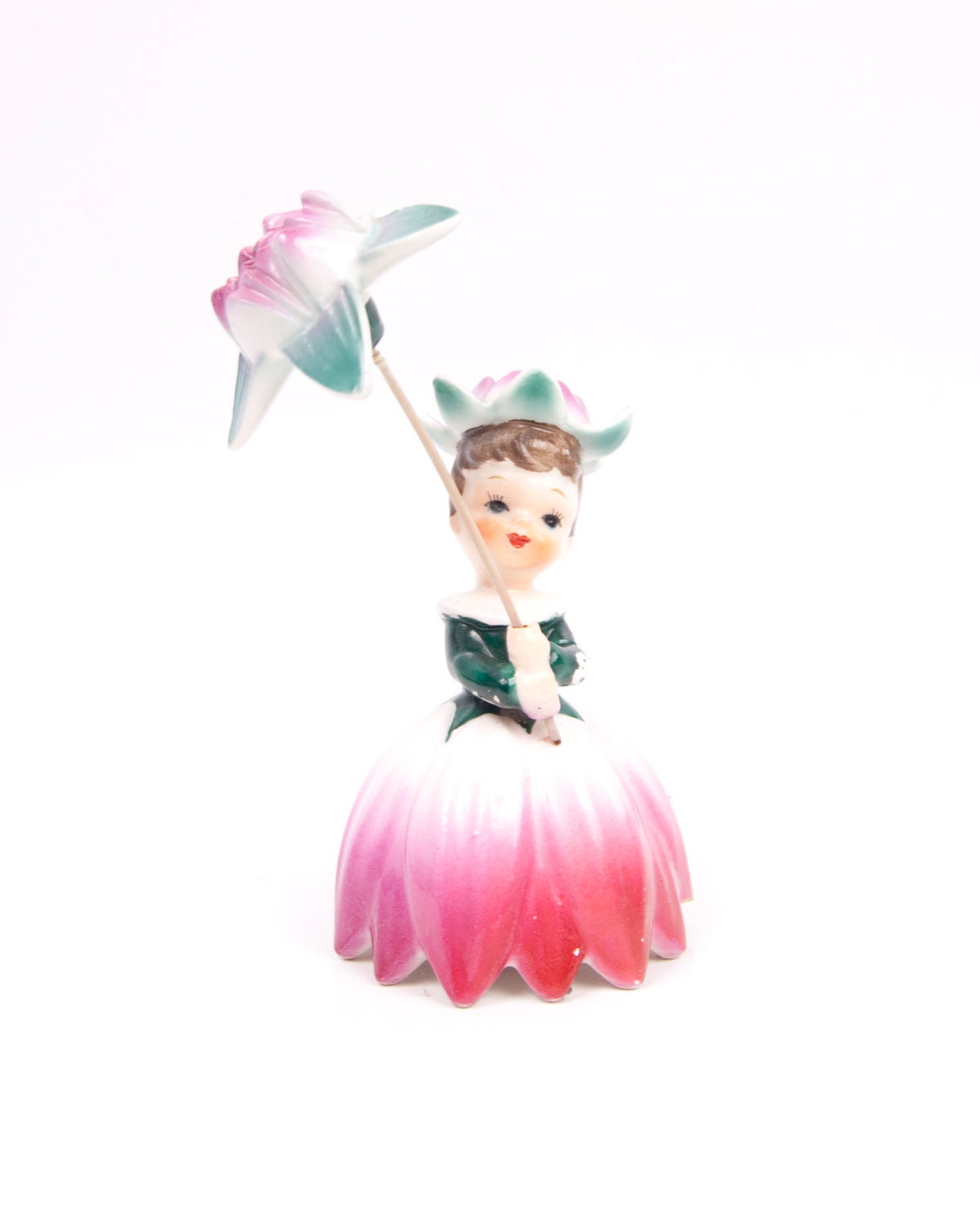Vintage Napco Flower Girl With Umbrella Parasol Porcelain Figurine 1956 Hand Painted