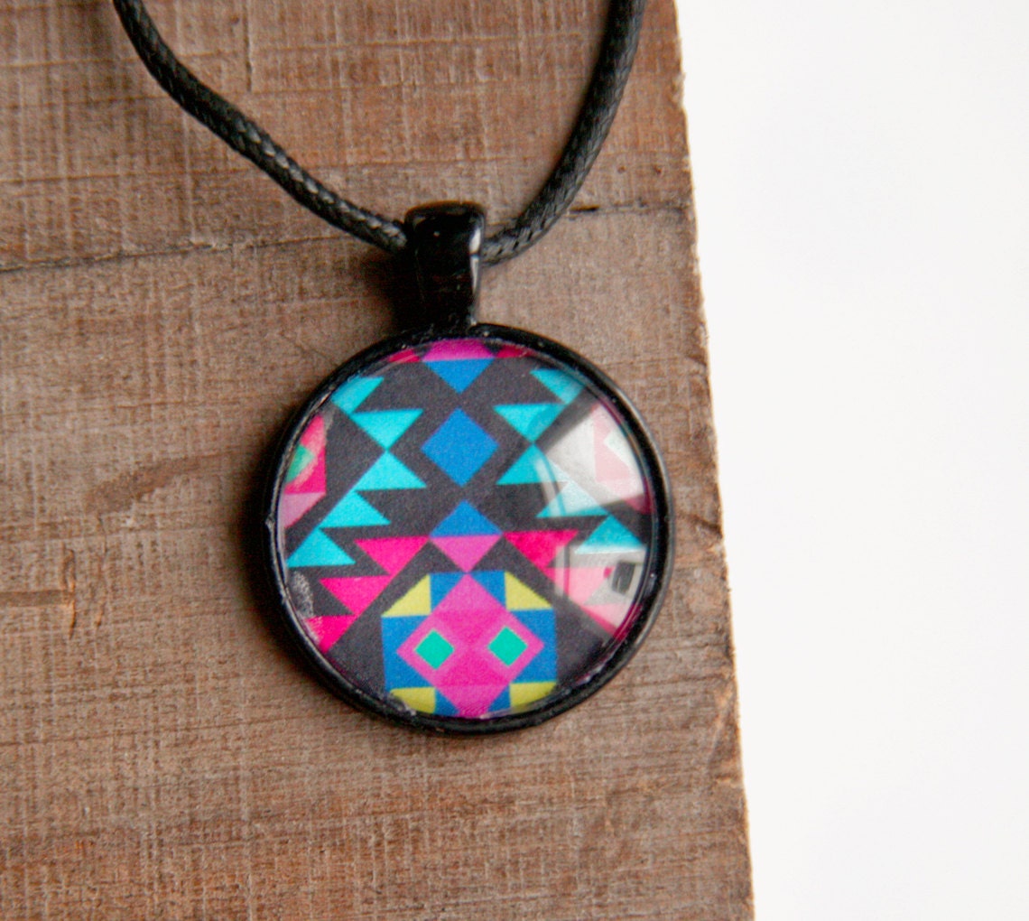 Pink and blue geometry unisex necklace - Mexican collection - Free Worldwide Shipping - Gift under 25 USD