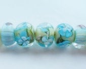Turquoise florals - handmade lampwork bead set
