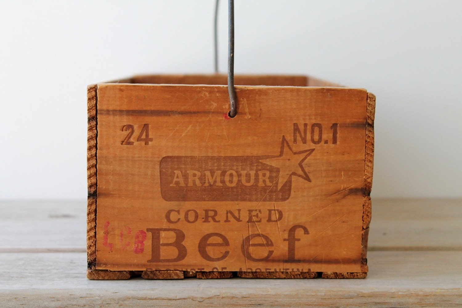 Vintage Armour shipping crate / farm house / corned beef / up-cycled storage box / wood / center piece / rustic display crate / primitive