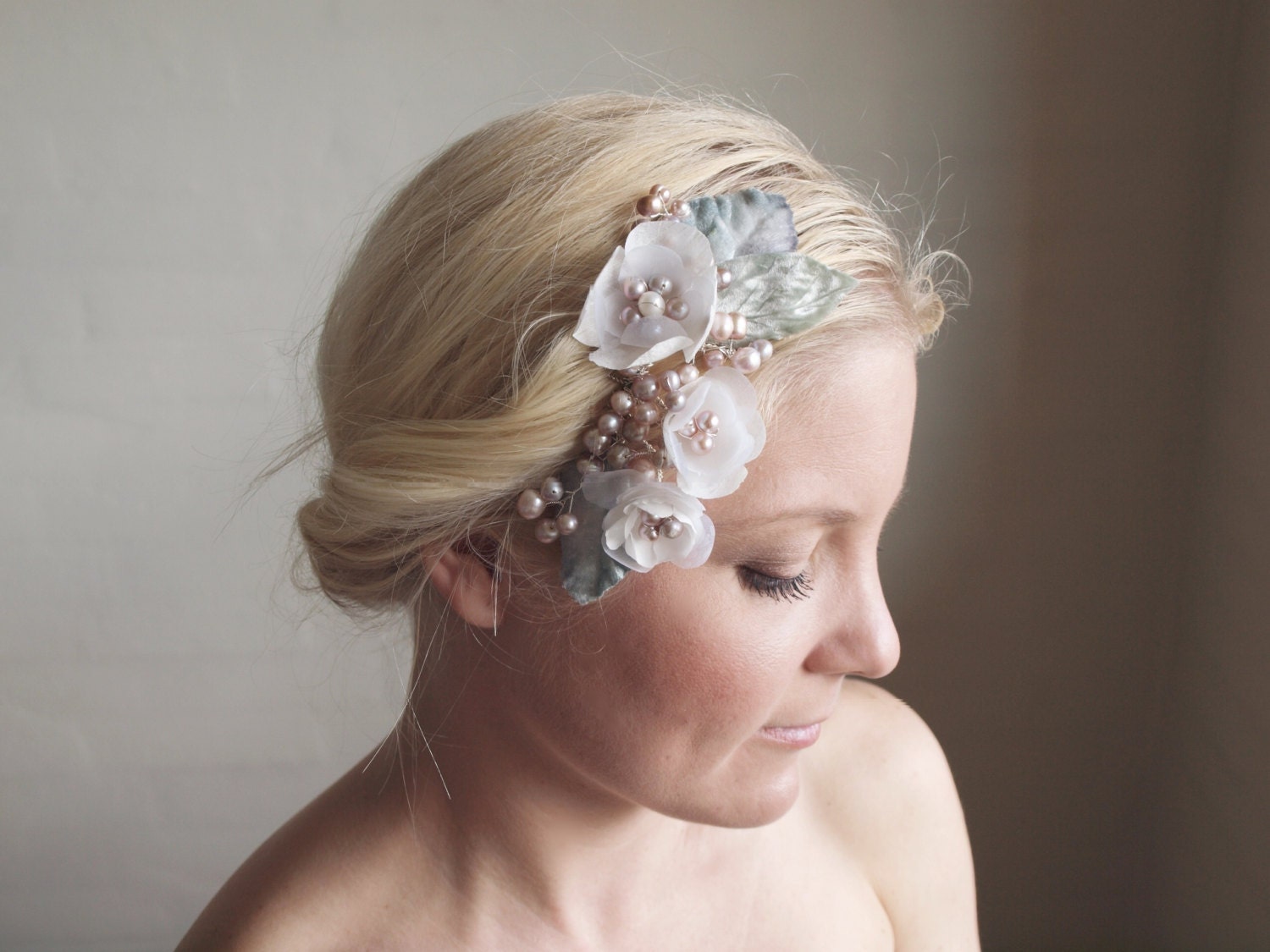 Wedding bridal head piece , Miss Maisie  blush bridal headpiece