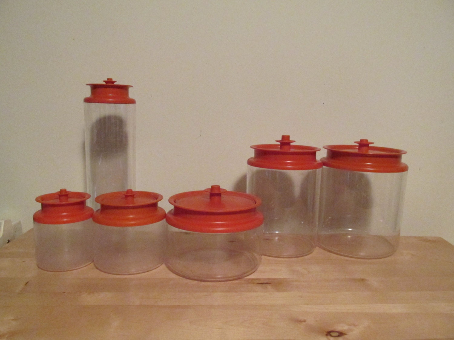 6 Pieces Orange Tupperware Kitchen Canister Set- Push Button Lids
