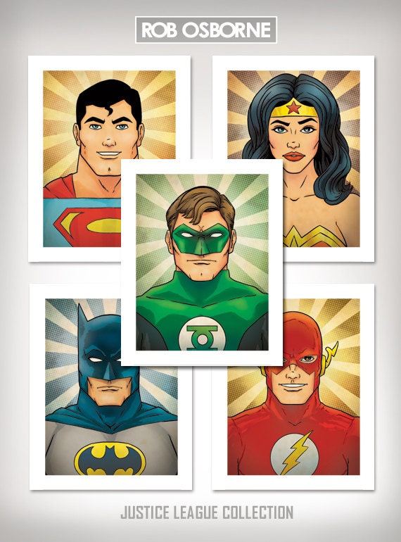 JUSTICE LEAGUE Super COLLECTION Comic Book Superhero Inspired Pop Art Prints 11x14 by Rob Osborne