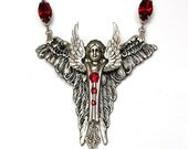 Gothic Angel Silver Necklace Swarovski Women Fantasy Gothic Wings Jewelry