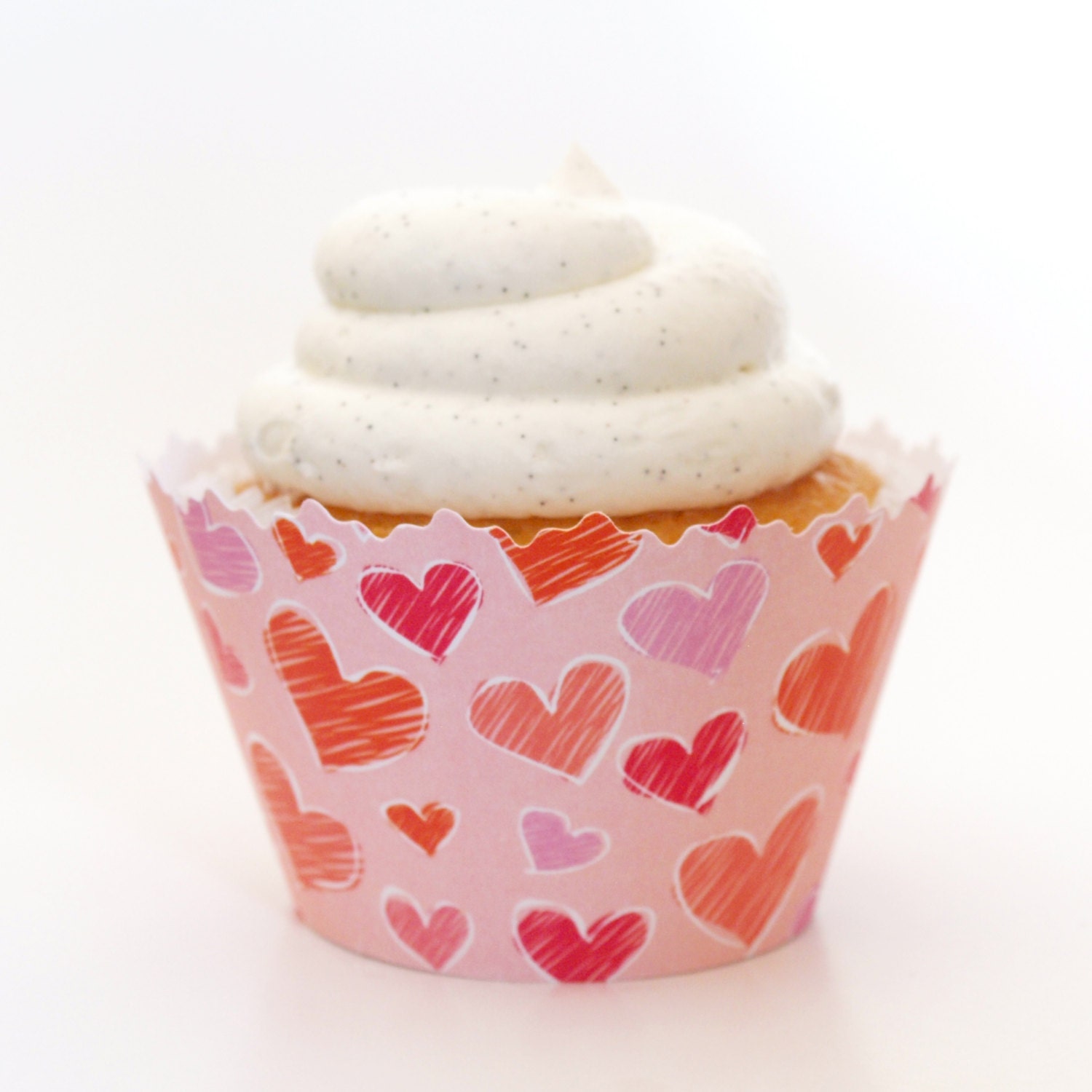 Love Hearts Pink & Red Cupcake Wrappers -Set of 12- Valentine Cupcakes, Wedding Ideas, Tea Party Favors, Sweet 16 Birthdays, Summer Parties