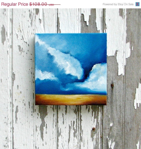 SALE 20% OFF Landscape oil painting original art thunderstorm clouds home decor painting 8x8  - The Drought