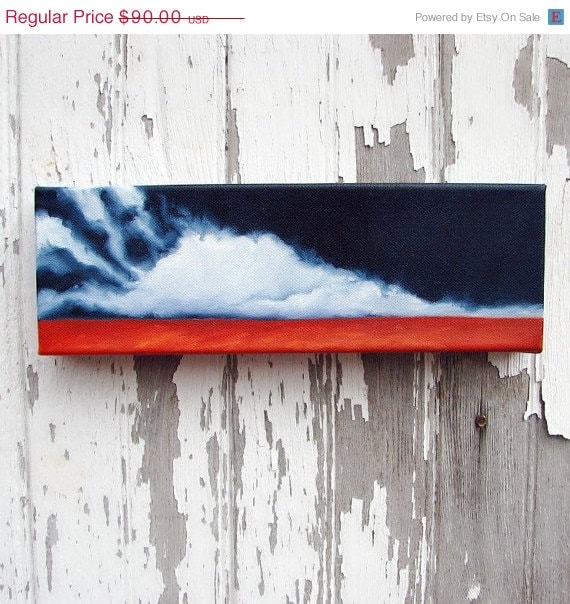 SALE 20% OFF Cloud Landscape original oil painting wall art warm storm abstract earthy home decor - Latitude series three