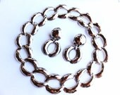 Chrome Silver Chunky Link Necklace Earrings