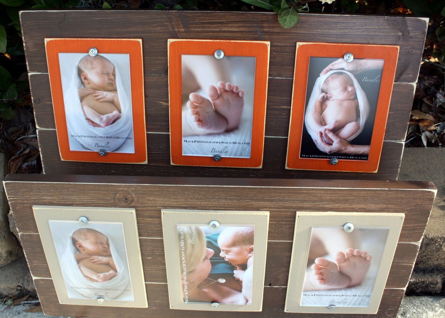 Triple 4x6 Distressed Frames, Orange Picture Frame, Rustic Pcture Frames, Triple Frame