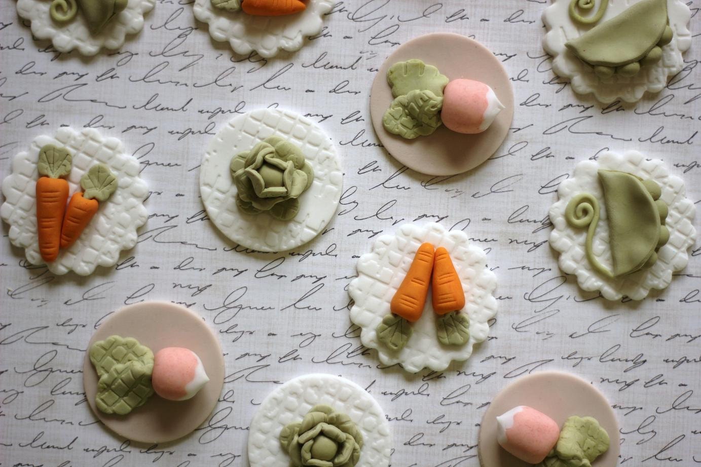 All Natural Food Dye - Whimsical Peter Rabbit Vegetable Garden Fondant Toppers - Perfect for Cookies, Cupcakes and Other Edible Treats