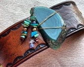 Leather Bracelet, Gemstone Cuff, Leather Cuff, Bohemian Gypsy, Turquoise, One of a Kind