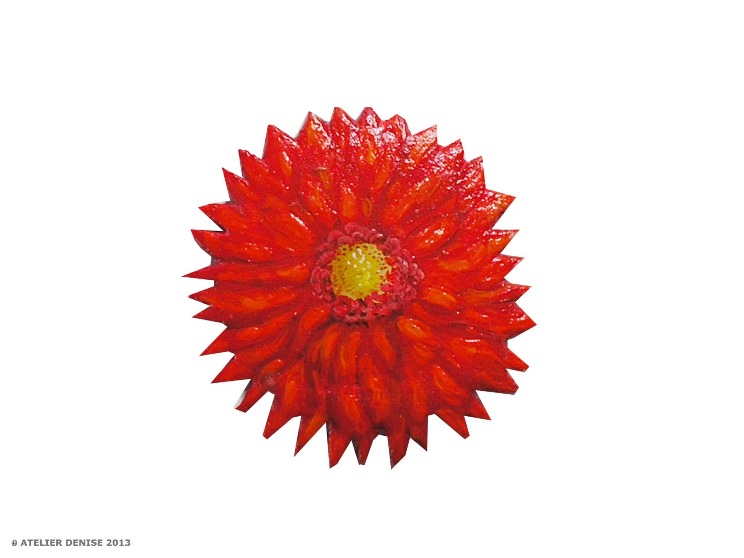 Red Dahlia Flower Art Brooch