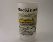 Mackinaw City Michigan Hazel Atlas Frosted Drinking Glass Tumbler Made in USA