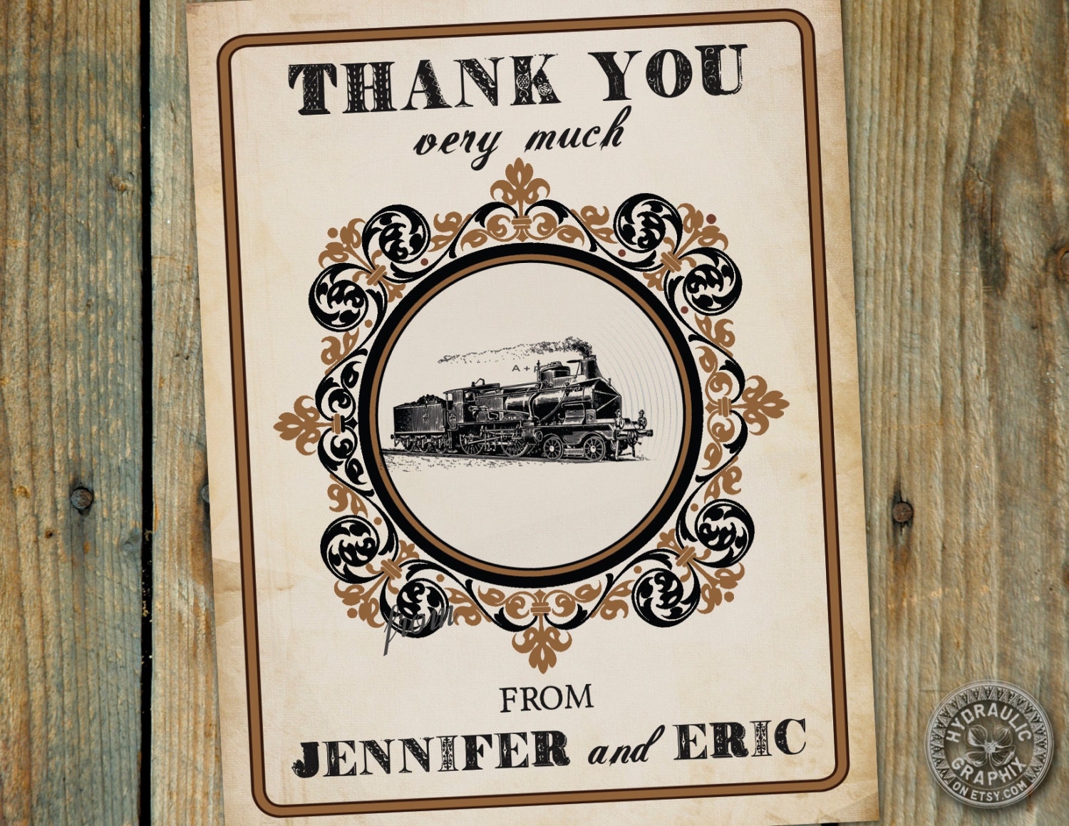 Steampunk Train themed wedding Thank you cards - retro sign, steampunk and vintage inspired Il_170x135