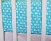 Organic Cotton Crib Sheet - Double Dot - Turquoise & White - Gender neutral