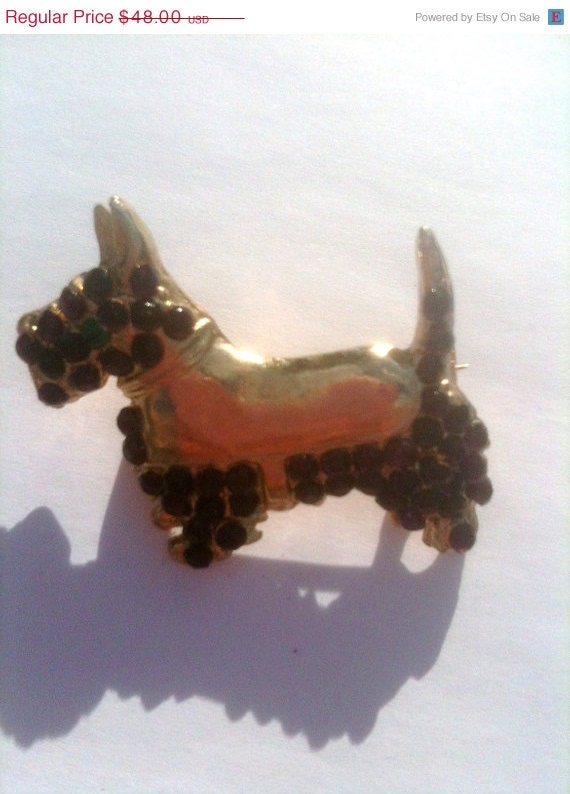 Art Deco Vintage 1930s Scottie Dog Rhinestone Brooch Jewelry