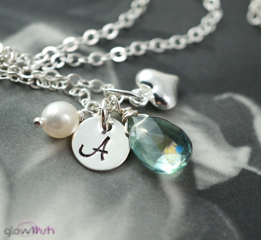 Bridesmaid necklace, Bridal Gift, Custom initial & Birthstone  necklace, Handstamped, Wedding Gift, Personalized jewelry