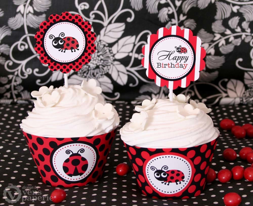 Red Lady Bug Birthday Party - DIY PRINTABLE Party Circle and Wrappers - Instant Download - PS815CA1d