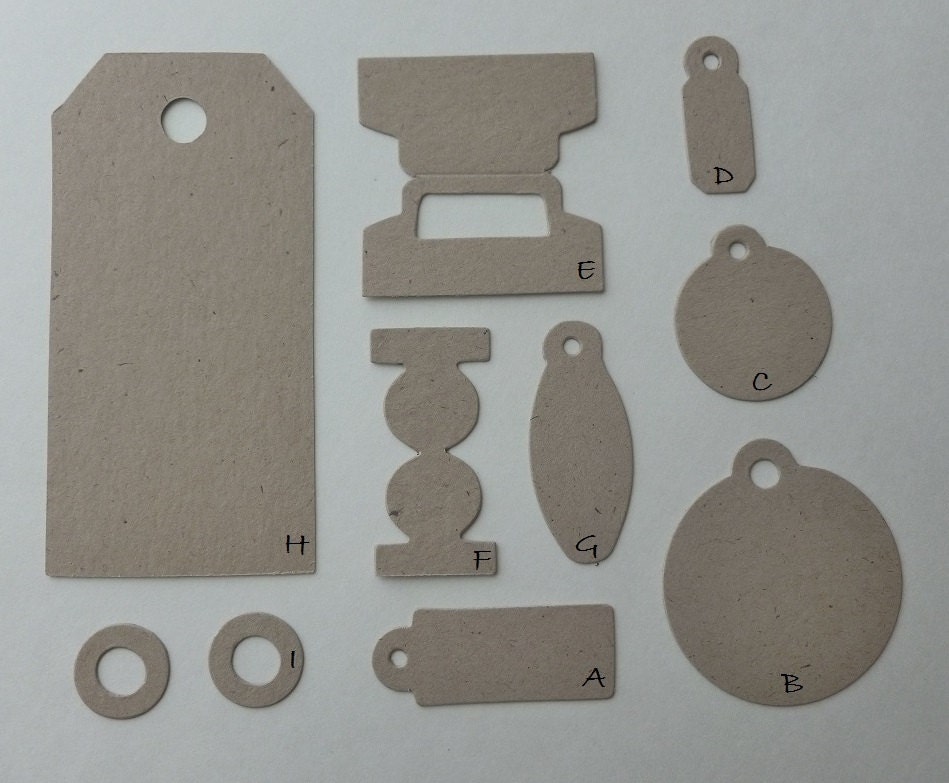 12 Handmade Die Cut Tags and Tabs, Light Kraft, Scrapbooking, Card Making