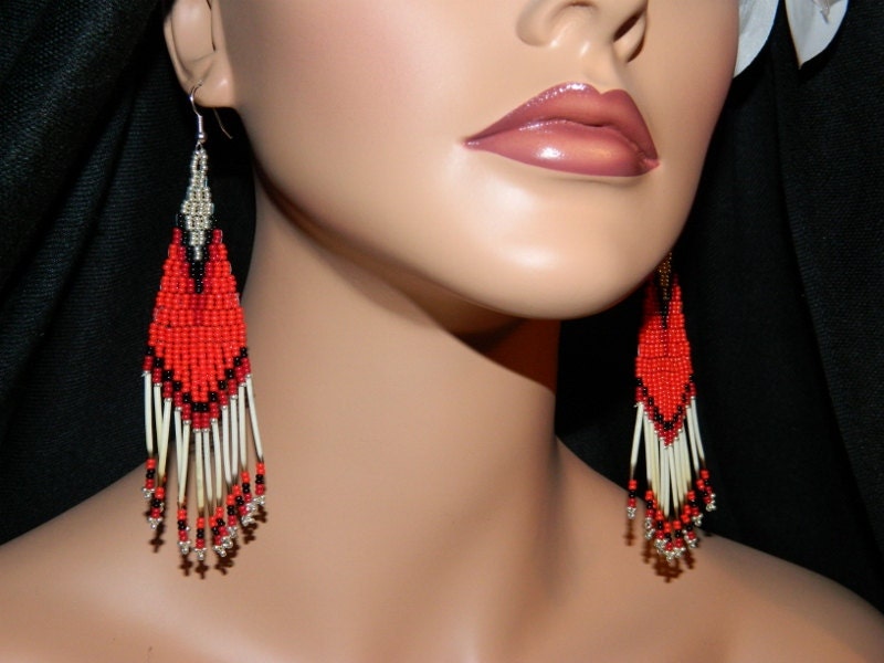 NEW EXCLUSIVE Native American Valentine Beaded and Quill Earrings
