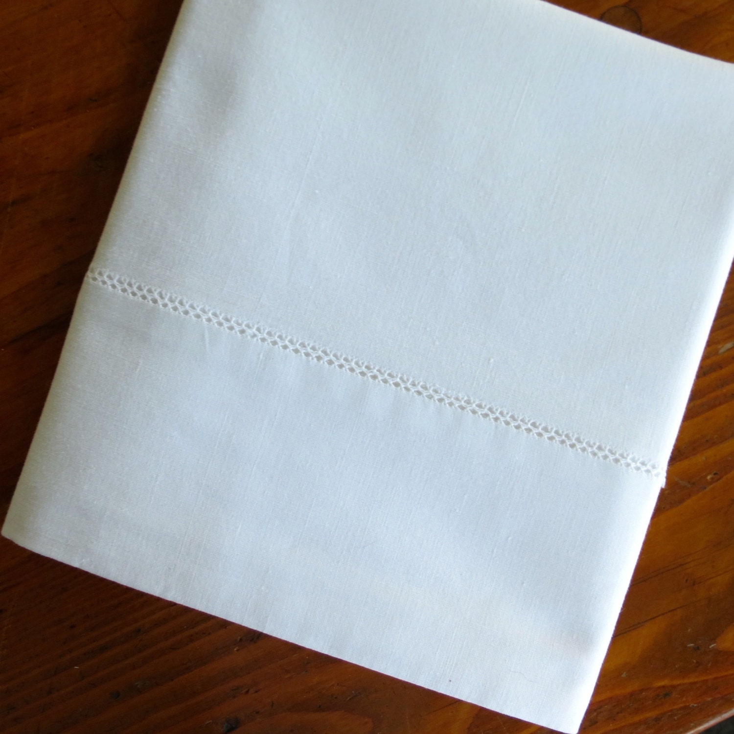 Vintage Pillowcase Cotton White Pillow Case Drawnwork Hem