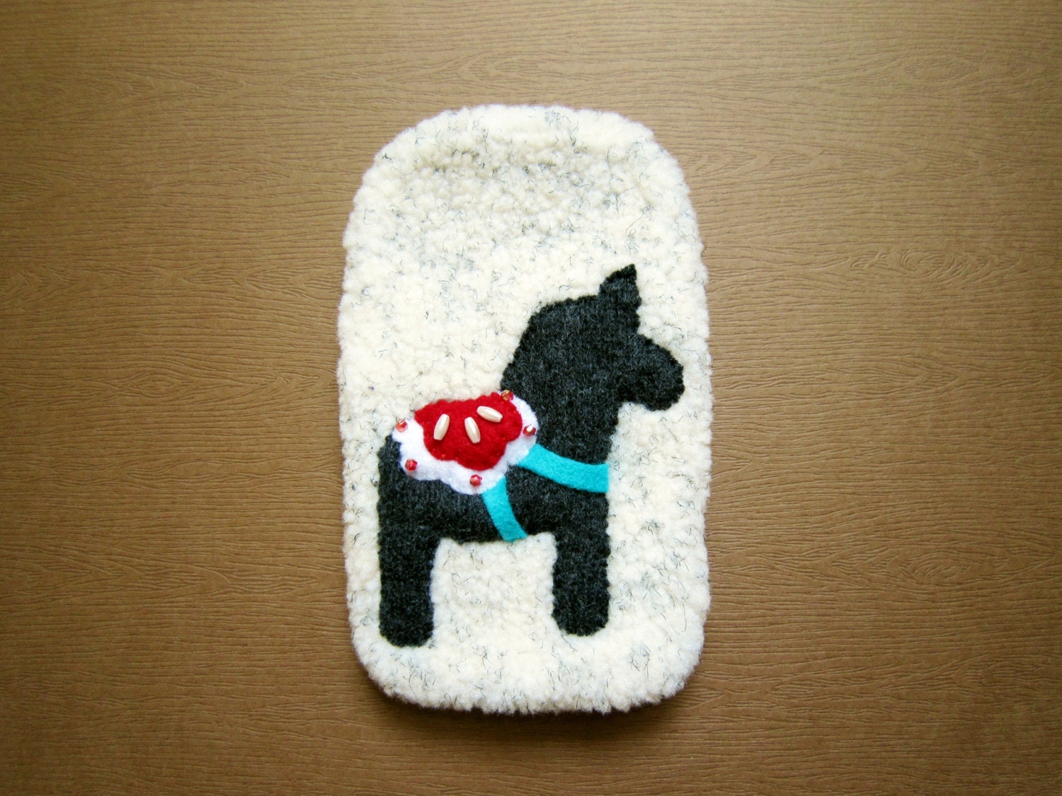 Dala Horse Phone Fabric Case, Phone Cover, Phone Pouch, Cell Phone Pocket, iPhone 5 Case, Gray, White