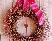 Spring Wreath-Spring/Summer Door Wreath-Hot Pink RUSTY HEART Berry Door Wreath-Front Door Wreath-Spring Decor-Primitives Country
