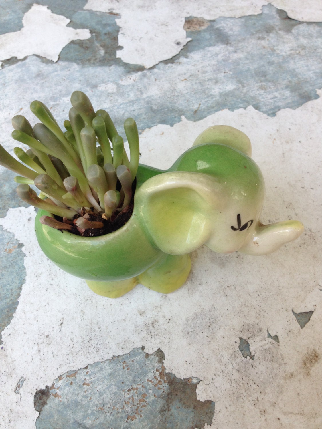 Vintage Ceramic Animal Planter/Elephant/1960s/Pastel Yellow/Pastel Green/Succulents/Xeric Garden/Nursery Room Decor