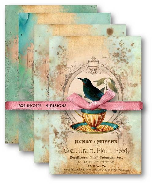 Bird Tea Party Papers - Digital Collage Sheet Download - Set 667