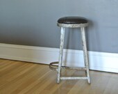 Rusty Shop Stool w/ Upcycled Padded Leather Seat