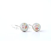 Baby blue vintage floral dangle earrings fall jewelry minimalist jewelry wood jewelry valentines jewelry eco-friendly unique gift for her