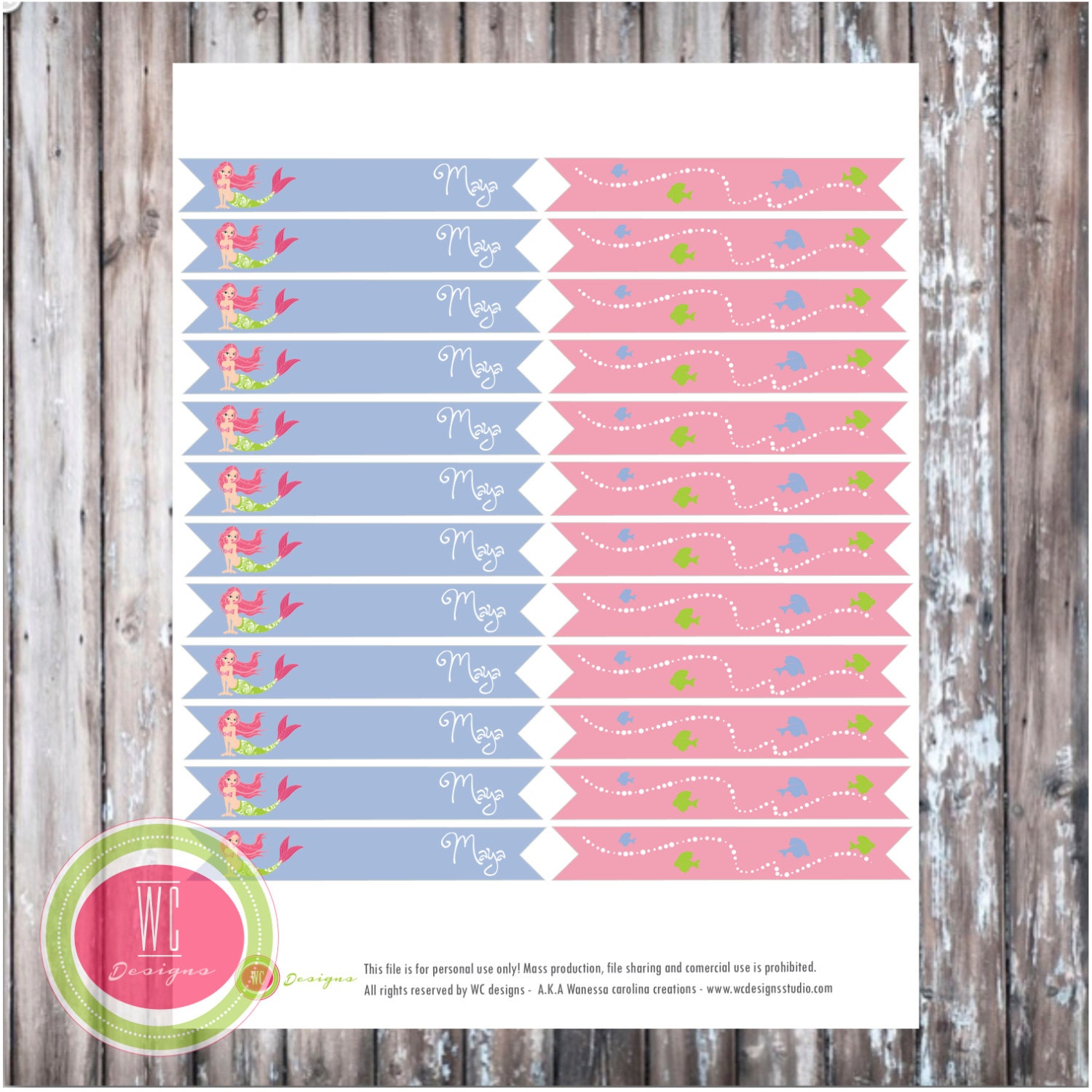 MERMAID Party Flags - Mermaid Straw flags - Mermaid Party Printables - Under the Sea party printables - Party printables by WC Designs Il_570xn