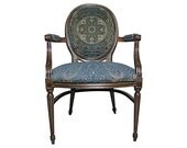 French Louis XVII Chair Rustic Modern Chic Emerald Blue Aqua Silver Green