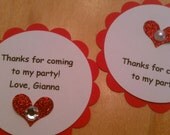 Personalized heart party favor / thank you tags - set of 8