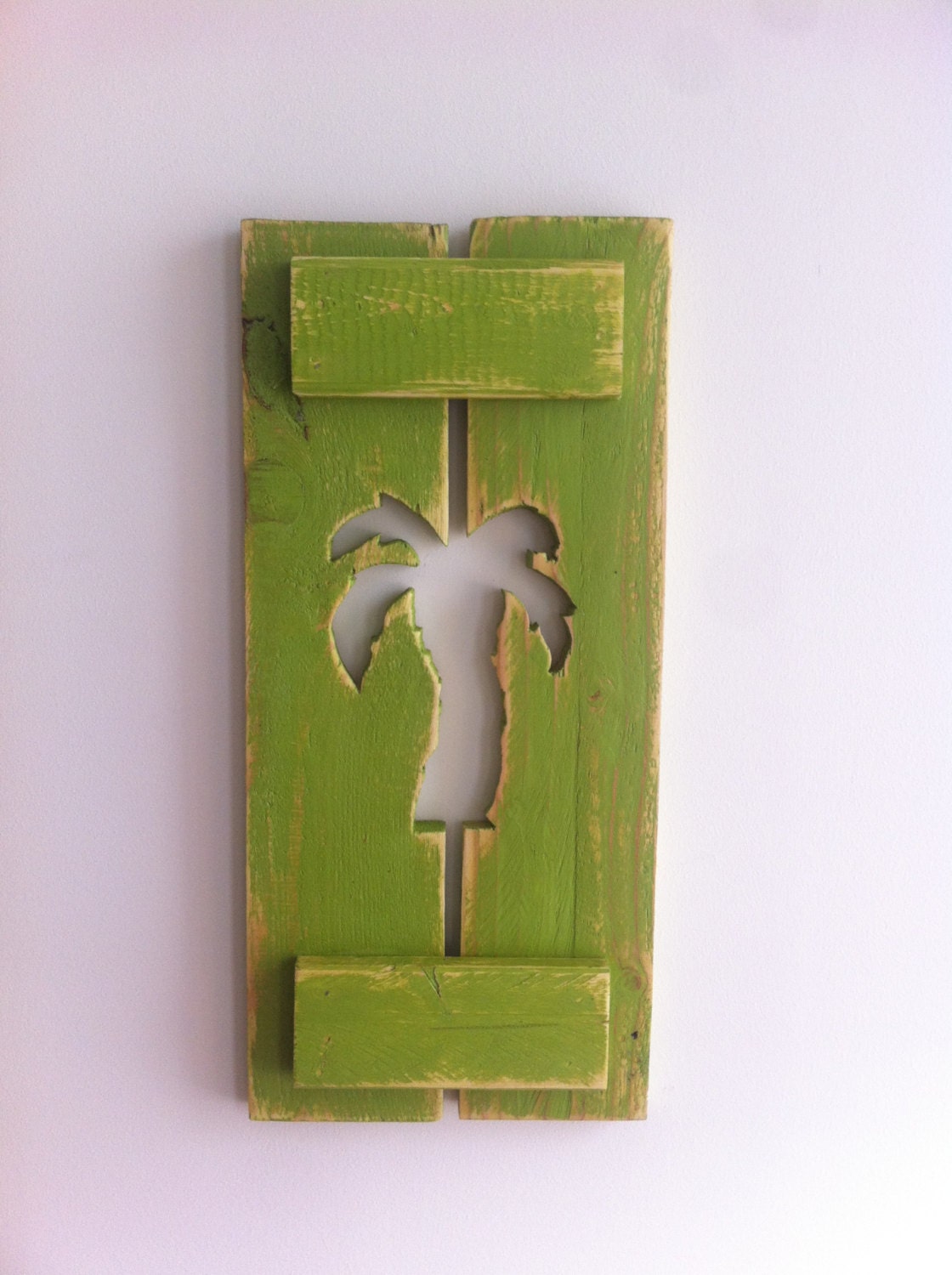 Lime Green Palm Tree Wall Hanging made from Reclaimed Wood