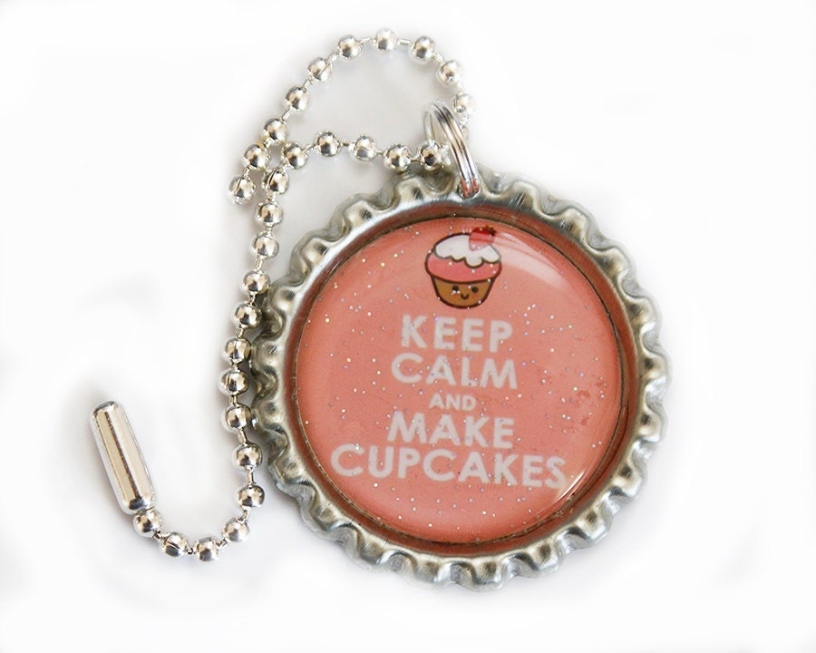 Keep calm and Make Cupcakes Keychain -Novelty Pink Keep Calm Keyring Sparkly cupcake keychain Sweet gift