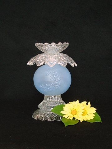Garden art or candle holder made with re-purposed blue glass. Up-cycled art.  Glass candle holder.  Repurposed glass.Hostess gift.