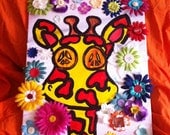 Jefry the flower child 16x20 staple back canvas acrylic painting with 3D flower accents