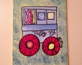 Roman candy taffy cart New Orleans acrylic painting