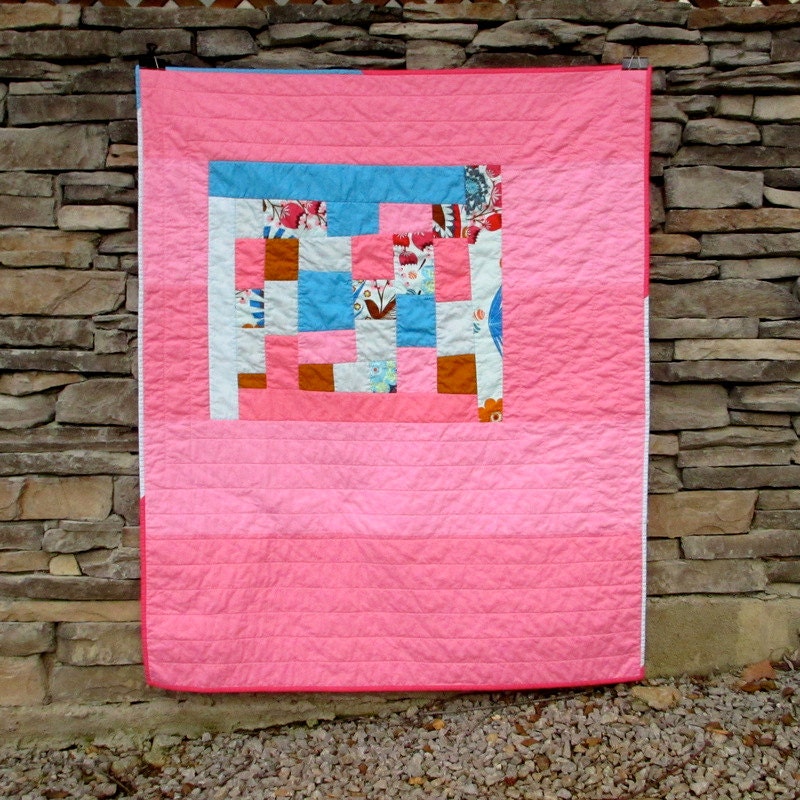 Pink Baby Quilt, Pink Baby Bedding, Modern Crib Quilt