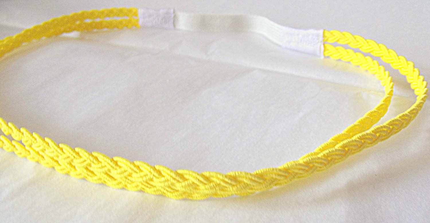 Bright Yellow Headband, Double Strand Headband, Stretchy Yellow Headband