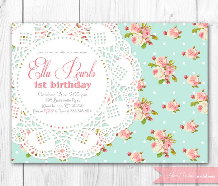 Shabby Chic Invitation. Vintage Pearls & Lace Invitation. DIY Printable Birthday, Baby Shower or Bridal Shower Invitation. Il_570xn