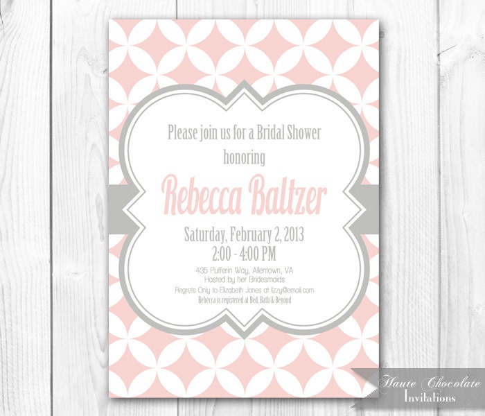 Mod Blush & Gray Bridal Shower Invitation. DIY Prinable Bridal Shower, Baby Shower or Birthday Invite in Gray and Blush Pink. Il_570xn