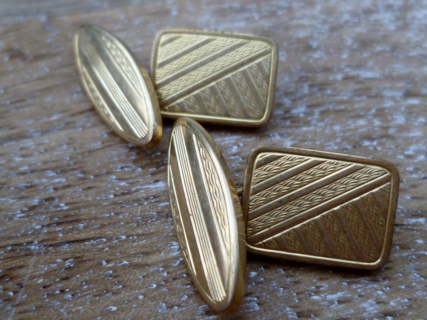 Vintage Cufflinks by Murat French Designer Engine Turned Gold Filled Chain Cuff Links