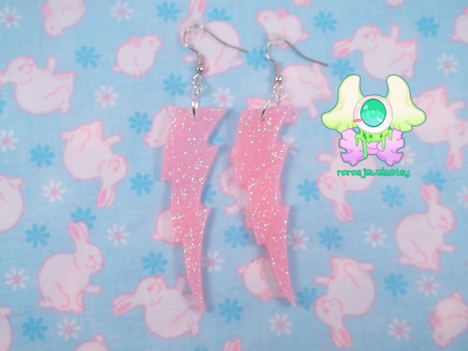 Fairy Kei Lightning Bolt Earrings - Pink